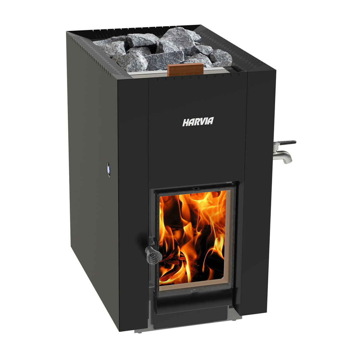 Harvia Linear 22 GreenFlame ES wood-burning sauna stove with water tank, black