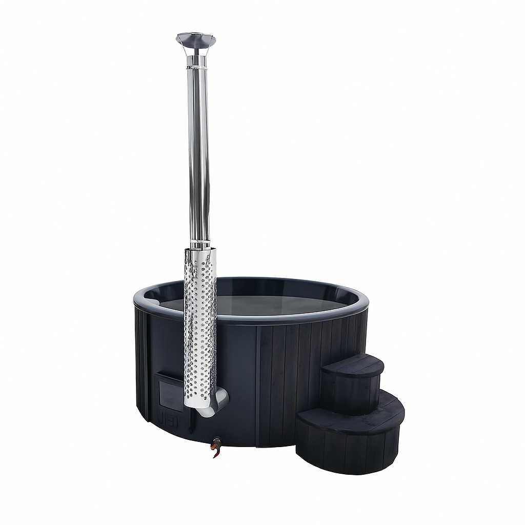 SaunaLife Model S4B – Soak-Series Outdoor Wood-Fired Hot Tub (Black, Up to 6 Persons)