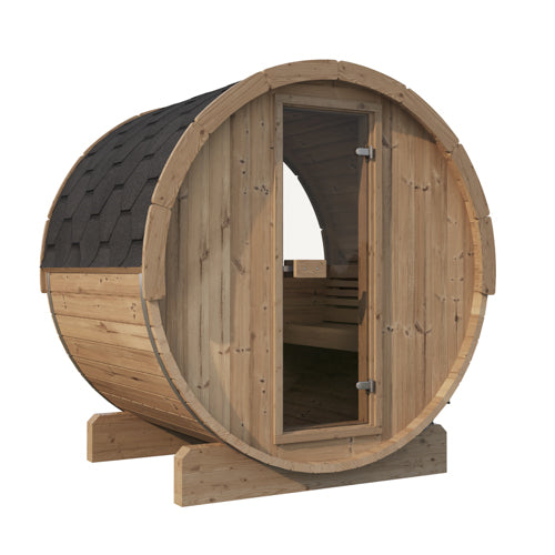 SaunaLife Model E6W – ERGO-Series Outdoor Sauna Barrel with Panoramic Rear Window (Up to 3 Persons)