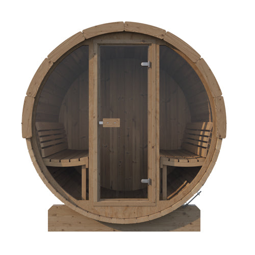 SaunaLife Model E8G – ERGO-Series 6-Person Outdoor Sauna Barrel with Full Glass Front