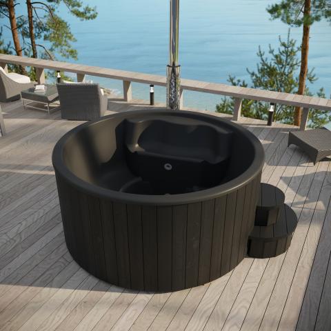 SaunaLife Model S4B – Soak-Series Outdoor Wood-Fired Hot Tub (Black, Up to 6 Persons)