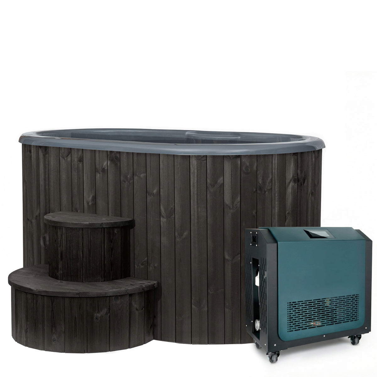 SaunaLife Model S2BC Package — 2-person immersion tub, black finish, with combination water chiller/heater