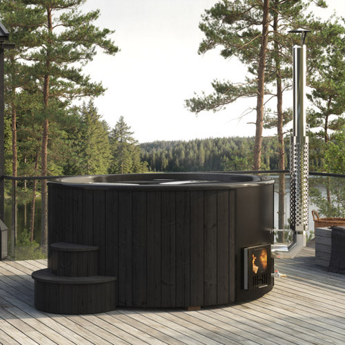 SaunaLife Model S6B Wood-Burning Hot Tub – Black Thermo-Spruce (Up to 7 Persons)