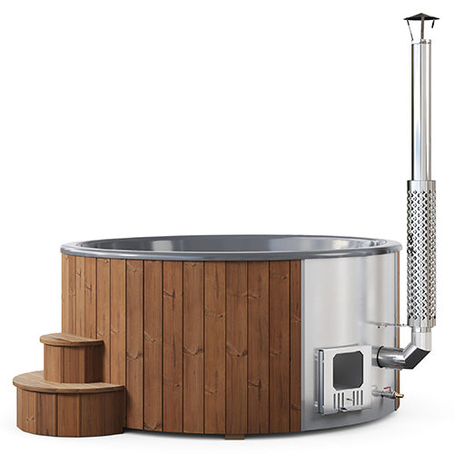 SaunaLife Model S6N Wood-Burning Hot Tub – Natural Thermo-Spruce (Up to 7 Persons)
