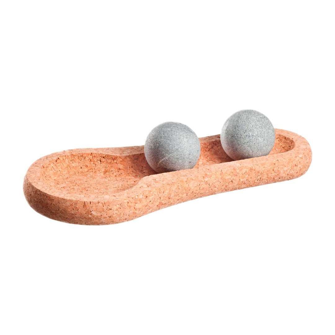 Hukka SoleJoy Sauna Massage Stones w/ Natural Cork Base, Spheres, 2 Pieces