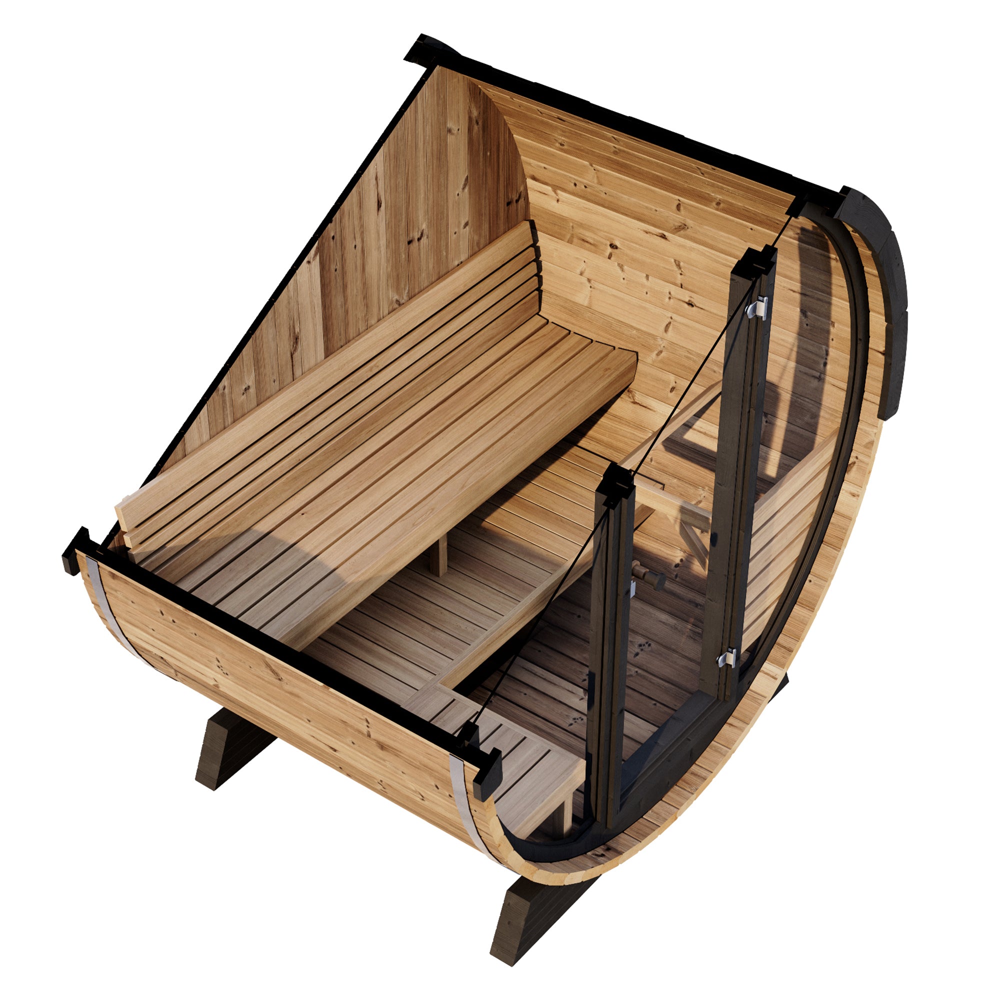 SaunaLife Model EE6G – ERGO Elegance Series 4-Person Outdoor Sauna Barrel with Full Glass Front