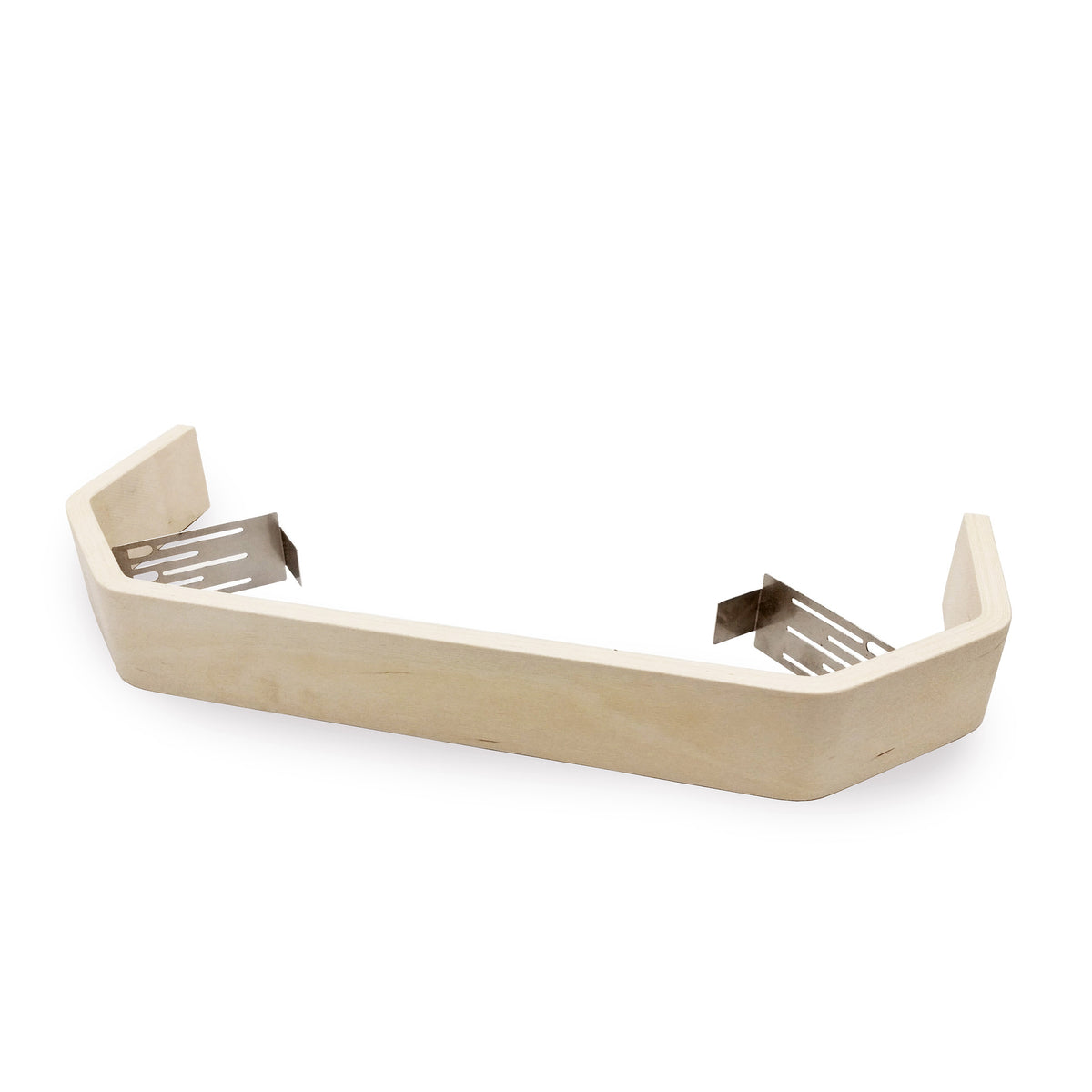 Saunum Air Perfect safety rail: a light wood rail with metal mounting brackets