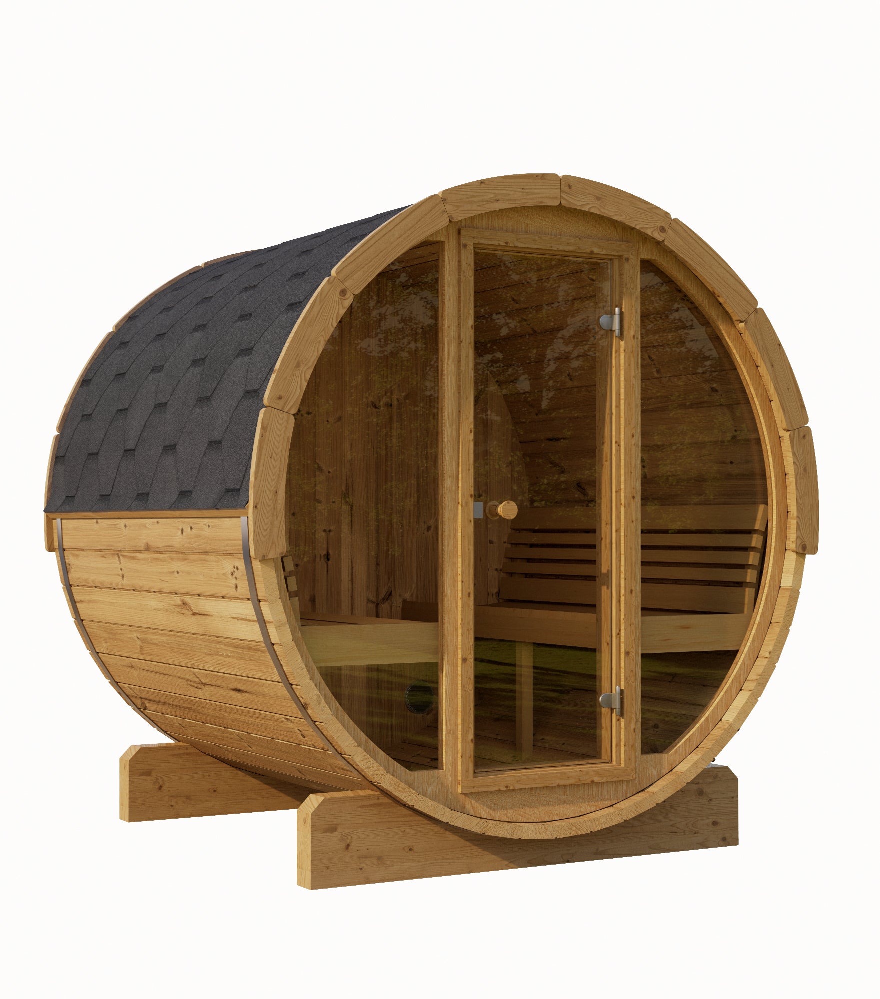 SaunaLife Model E8G – ERGO-Series 6-Person Outdoor Sauna Barrel with Full Glass Front