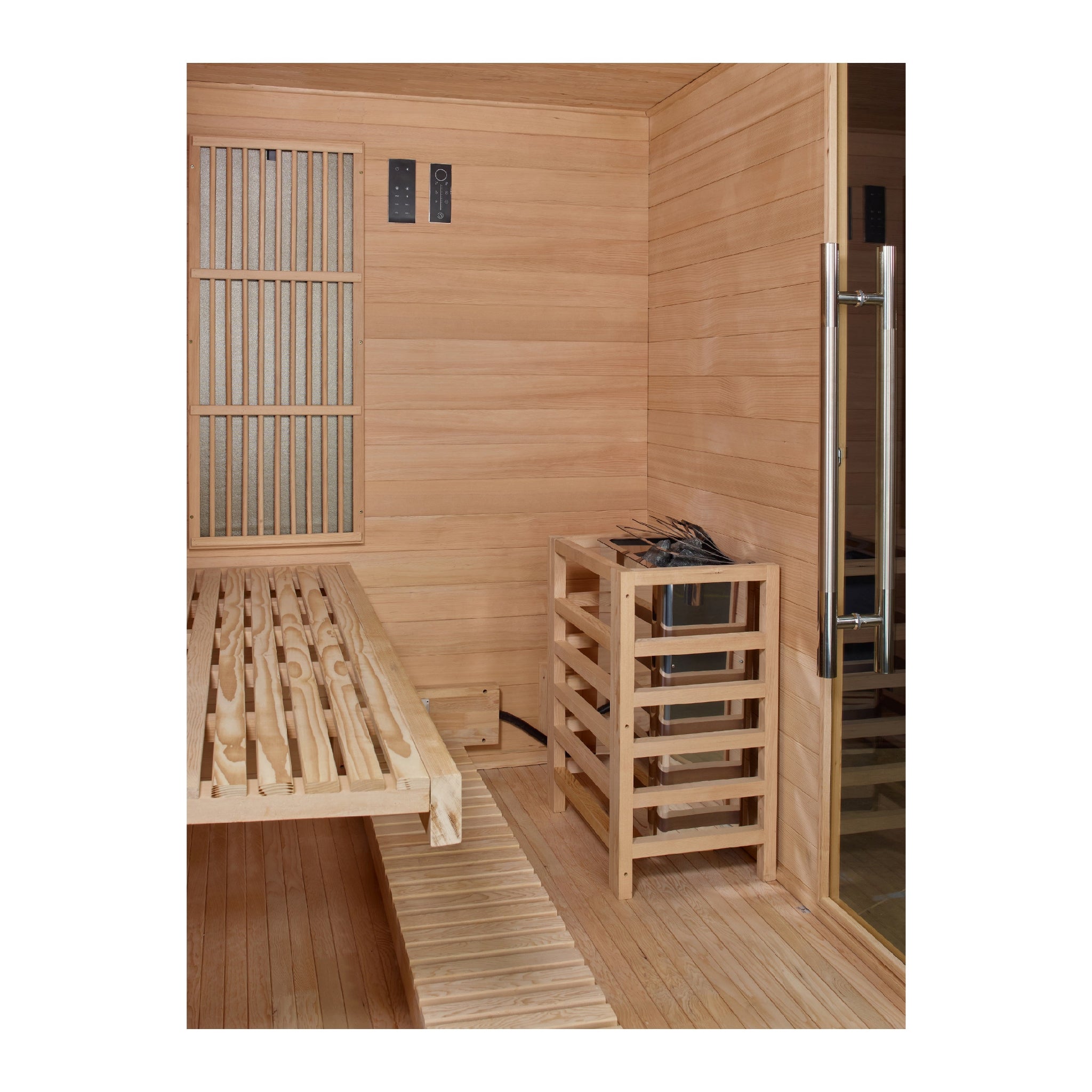 Golden Designs “Soria” 3 Person Hybrid Sauna – Full Spectrum Infrared + Harvia Stove (GDI-8330-01)