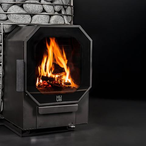 HUUM HIVE Flow Mini LS — Wood-Burning Sauna Stove w/ Firebox Extension (8.5kW)