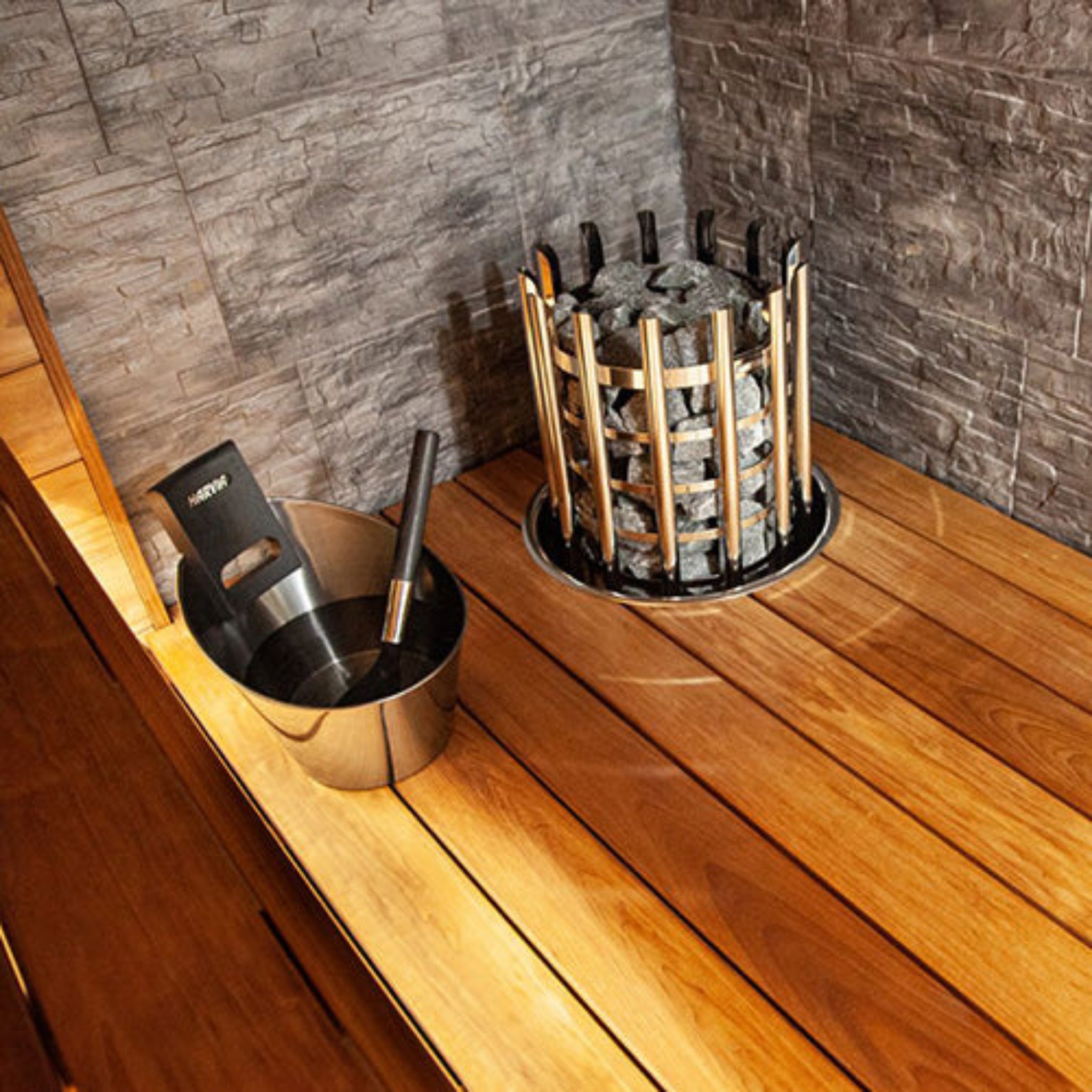 Harvia Black Steel Sauna Accessory Set (Bucket, Ladle, Thermometer & Hygrometer Combo)