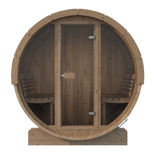 SaunaLife Model E7G – ERGO-Series Outdoor Sauna Barrel with Full Glass Front (Up to 4 Persons)