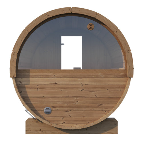 SaunaLife Model E7W – ERGO-Series Outdoor Sauna Barrel with Panoramic Rear Window (Up to 4 Persons)