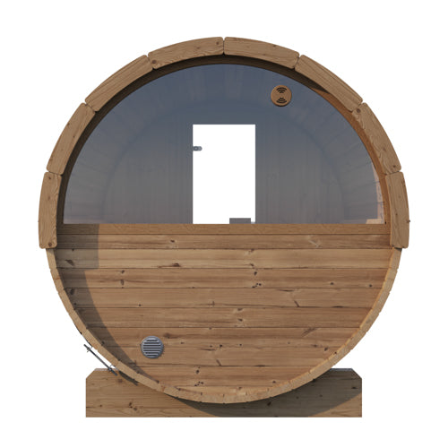 SaunaLife Model E8W – ERGO-Series 6-Person Outdoor Sauna Barrel with Panoramic Rear Window
