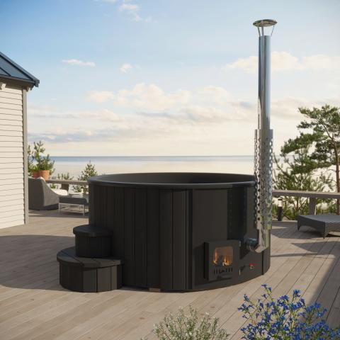 SaunaLife Model S4B – Soak-Series Outdoor Wood-Fired Hot Tub (Black, Up to 6 Persons)