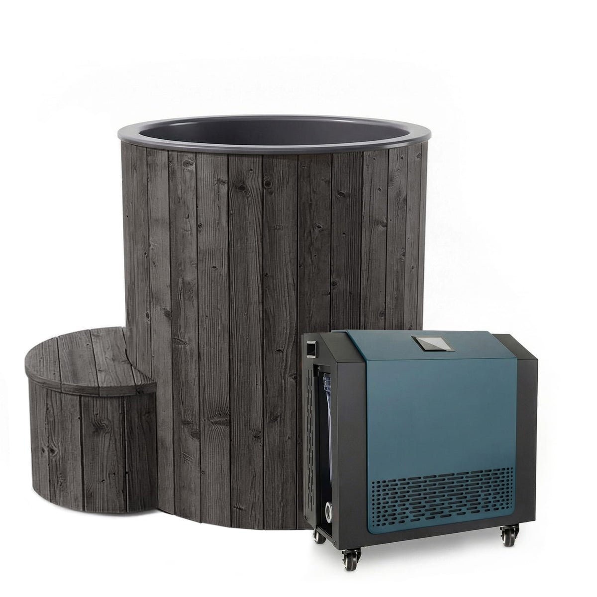 SaunaLife Model S1BC Package — 1-person immersion tub, black finish, with combination water chiller/heater