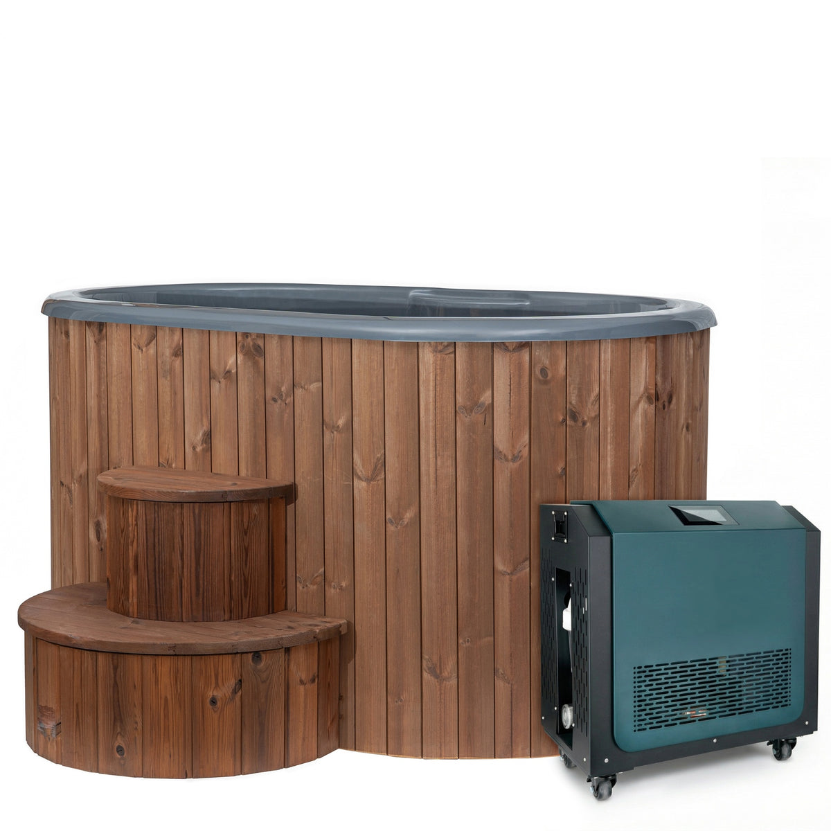 SaunaLife Model S2NC Package — 2-person immersion tub, natural finish, with combination water chiller/heater