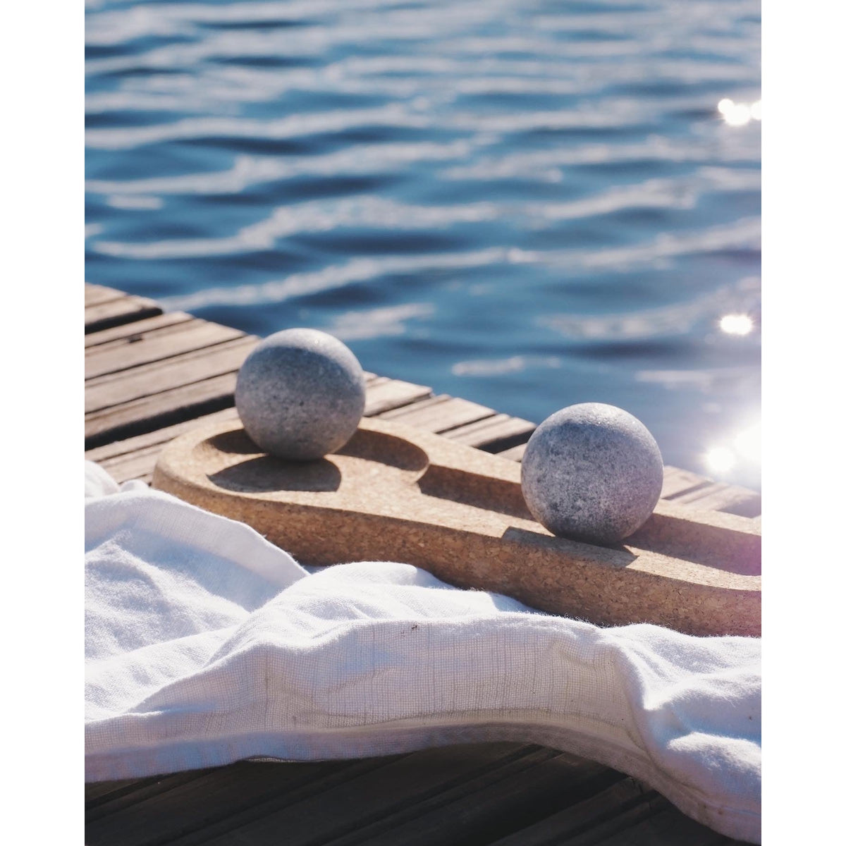 Hukka SoleJoy Sauna Massage Stones w/ Natural Cork Base, Spheres, 2 Pieces — photo from Hukka