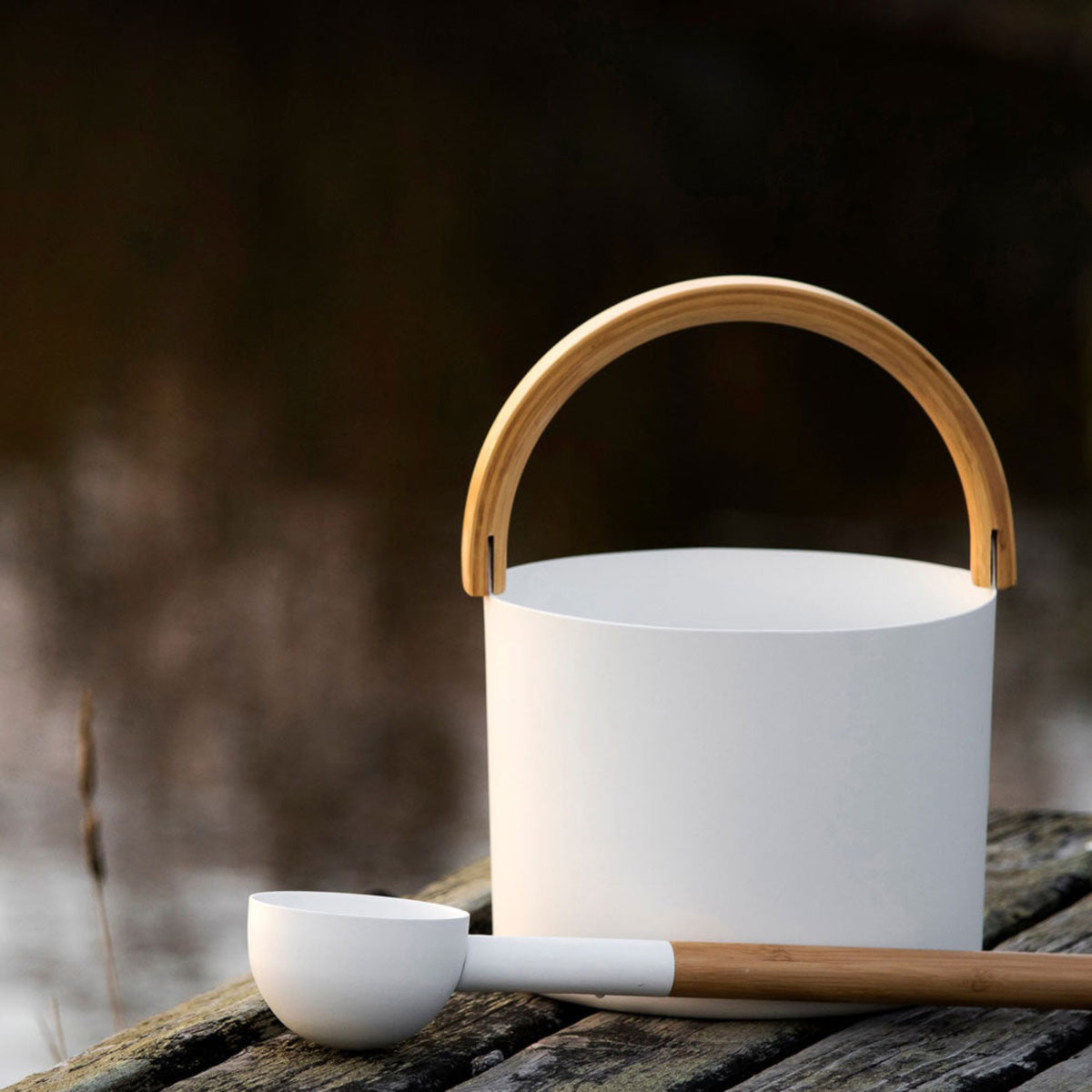 KOLO Sauna Set 2 Bucket and Ladle – White – view 2