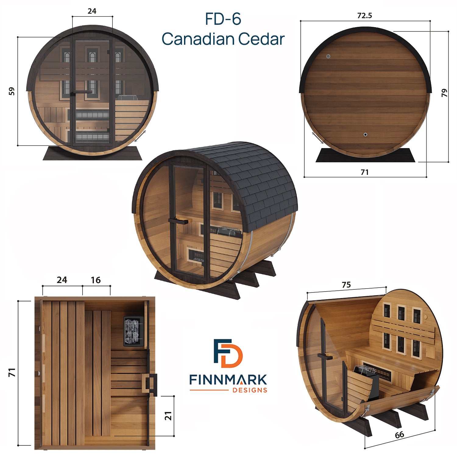 Finnmark FD-6 Cedar Combination Barrel Sauna (4-Person)