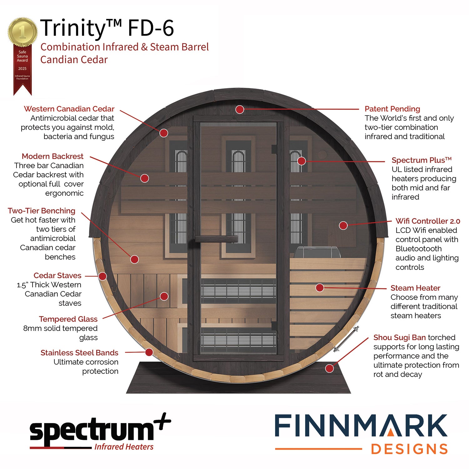 Finnmark FD-6 Cedar Combination Barrel Sauna (4-Person)
