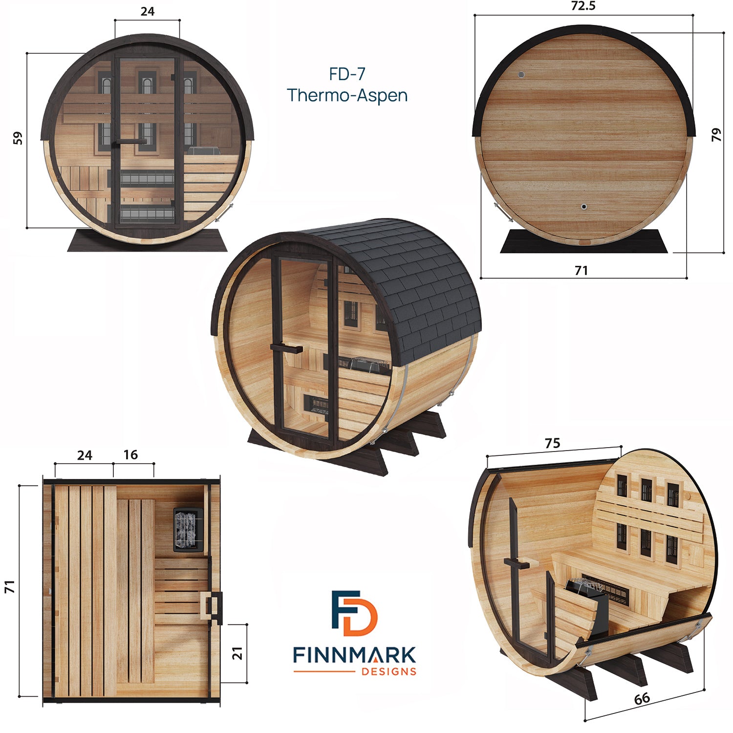 Finnmark FD-7 Thermo-Aspen Combination Barrel Sauna (4-Person)