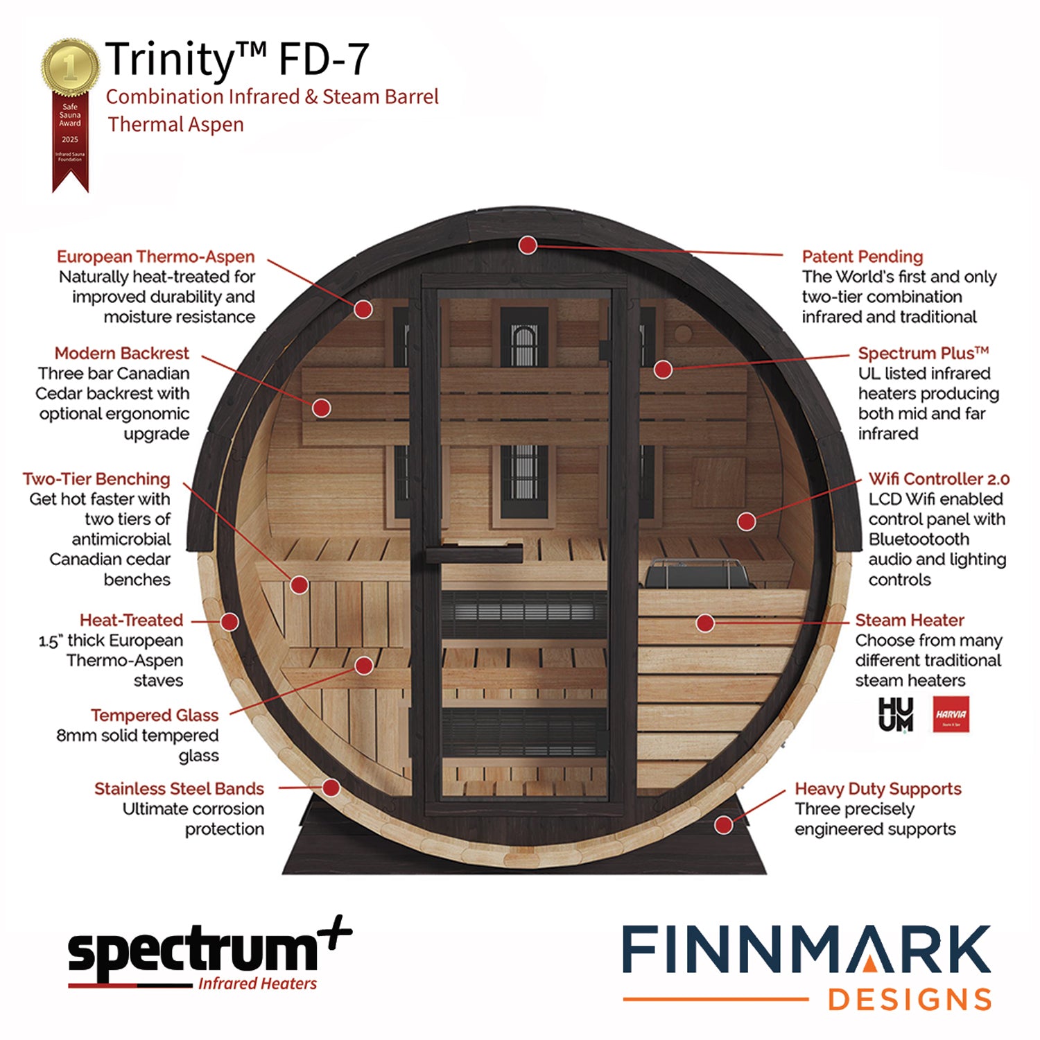 Finnmark FD-7 Thermo-Aspen Combination Barrel Sauna (4-Person)